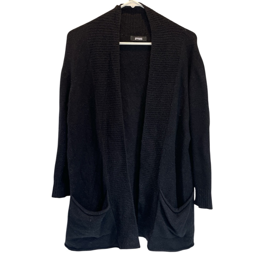 Apparis Long Black Open Cardigan with Pockets Made in Italy L